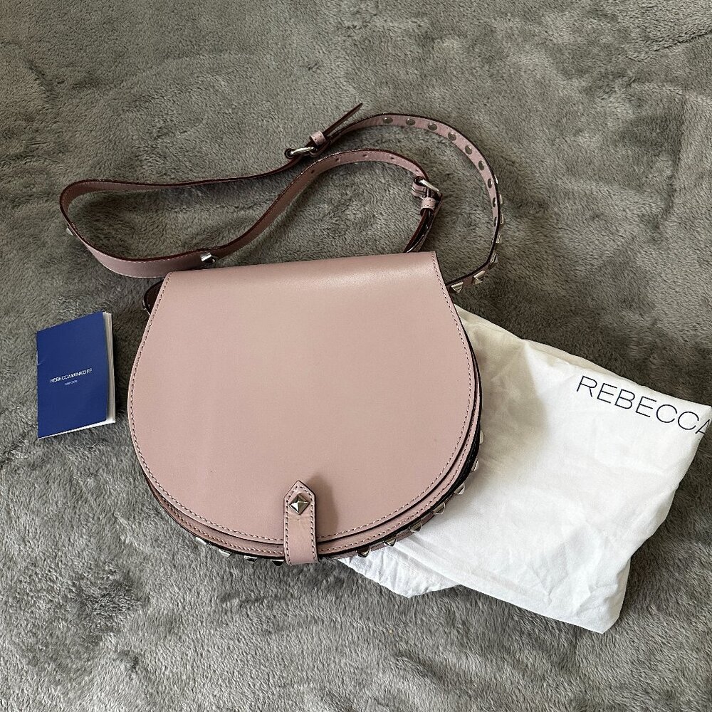 Rebecca Minkoff Blush Pink Skylar Studded Flap Crossbody Purse Handbag Leather